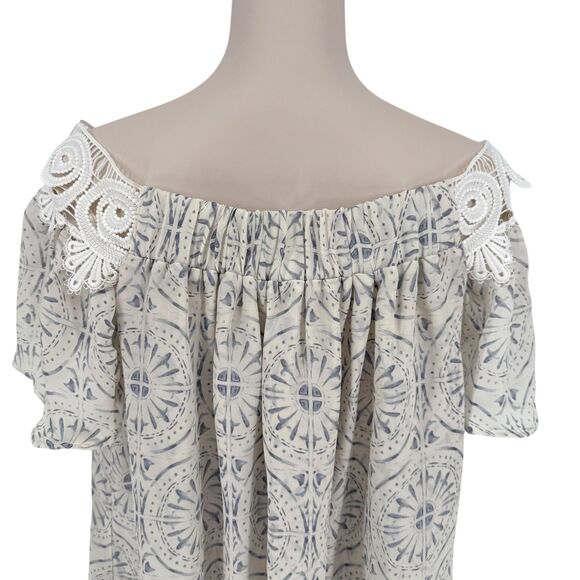 Stone Cold Fox Silk Off Shoulder Mini Dress M 2 Chiara Porcelain Revolve Mosaic - Picture 14 of 16